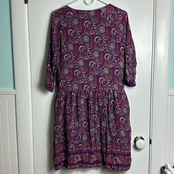 Garnet Hill Purple Floral Bohemian Dropped Waist Pocket Dress Size 6 - Picture 8 of 12